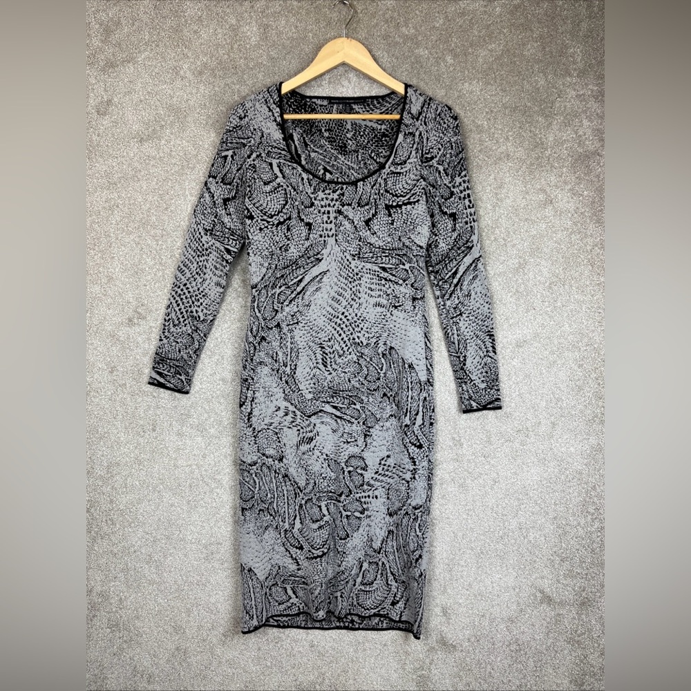 White House Black Market Sweater Dress Womens Medium Black Gray Midi- 2695*